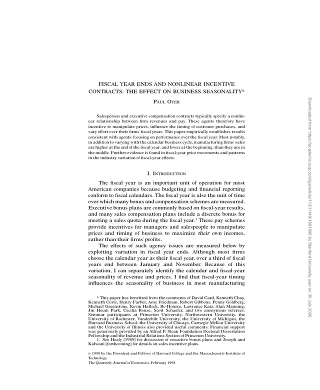 First page of Fiscal Year Ends and Non-Linear Incentive Contracts