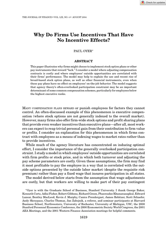First page of Why Do Firms Use Incentives That Have No Incentive Effects?
